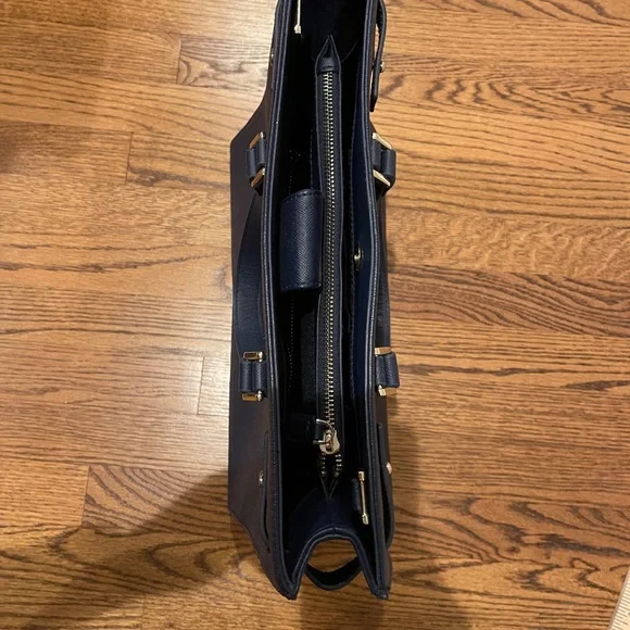 White House Black Market Navy Tote with Gold-Tone Hardware - Picture 6 of 9